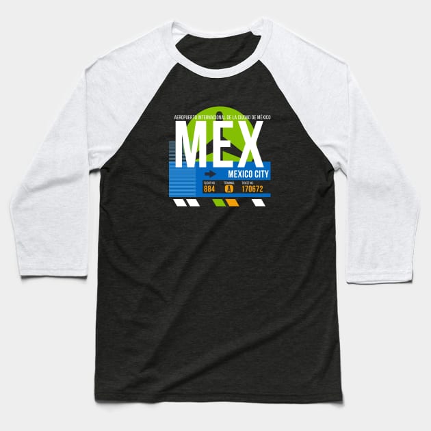 Mexico City (MEX) Airport // Retro Sunset Baggage Tag Baseball T-Shirt by Now Boarding